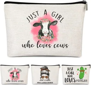 Gift for Best Friends Woman Female - Cosmetic Make Up Pouch Travel Toiletry Case with Trendy Pink Cow Aesthetic Design for Teen s Birthday Going-away Coworker