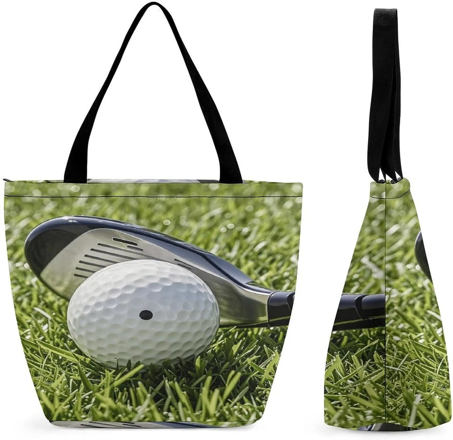 Golf Ball Tote Bags Reusable Grocery Bags Shopping Zippered Tote for Office Graduation Travel