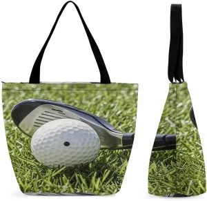 Golf Ball Tote Bags Reusable Grocery Bags Shopping Zippered Tote for Office Graduation Travel