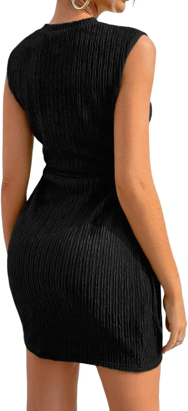 GORGLITTER Women's Cut Out Mini Dress Drawstring Ruched Sleeveless Textured Tank Dresses