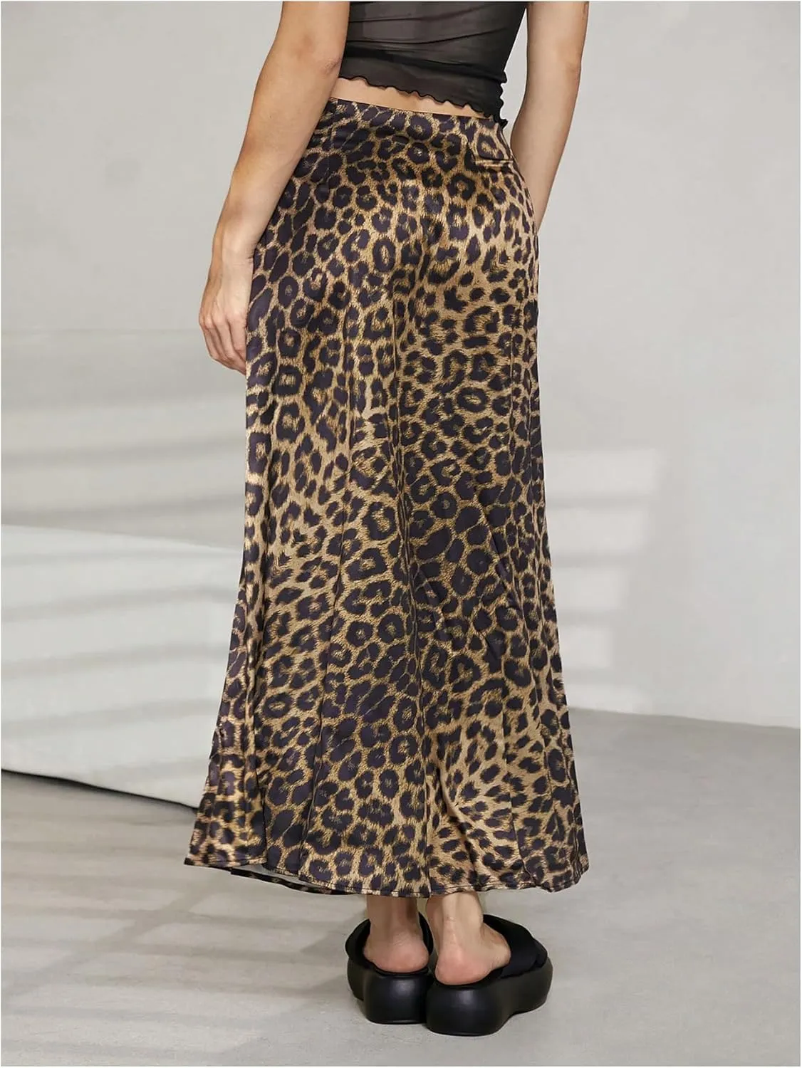 GORGLITTER Women's Y2k Cheetah Leopard Print Skirt High Waist Flared Long Skirts