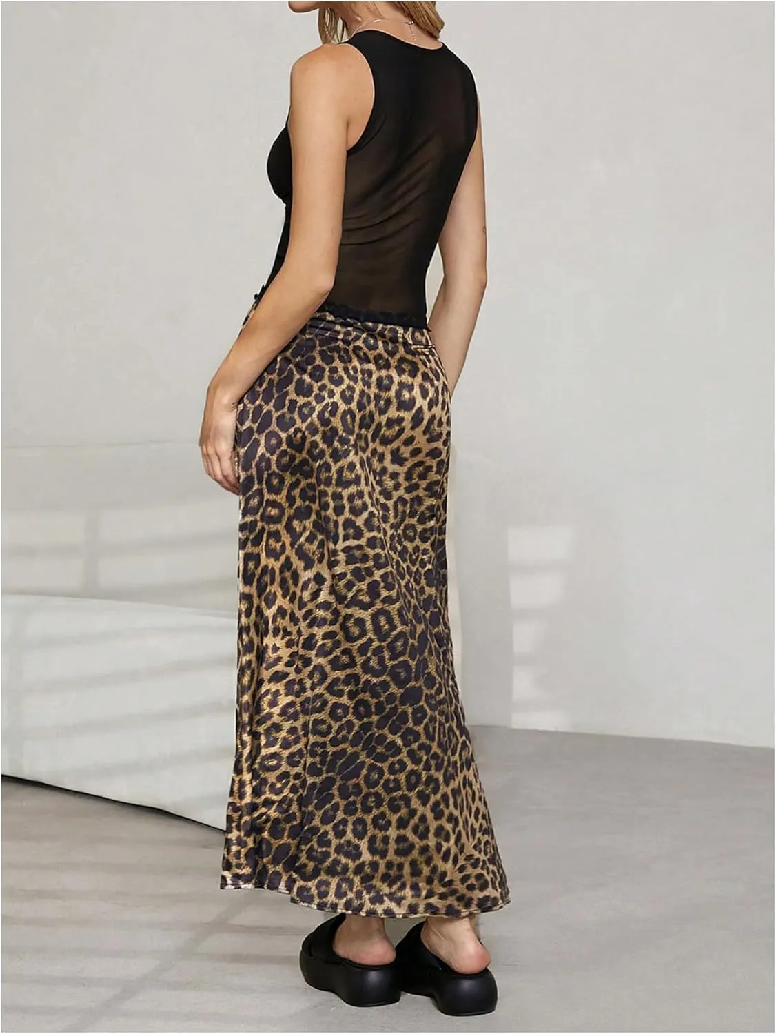 GORGLITTER Women's Y2k Cheetah Leopard Print Skirt High Waist Flared Long Skirts