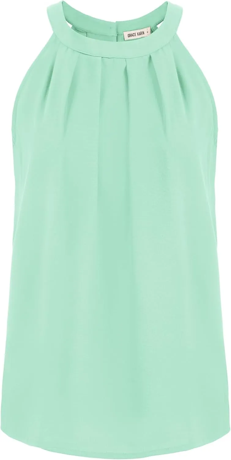 GRACE KARIN Sequin Halter Tops for Women Sleeveless Dressy Sparkle Tank Camisole Tops Party Club Cocktail Vest Shirt