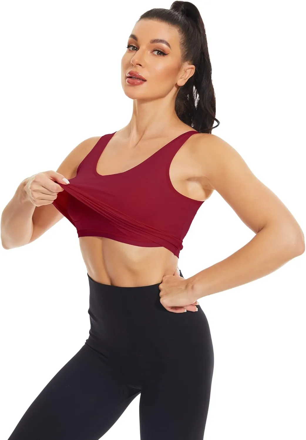H HIAMIGOS 3 Pieces Crop Tops with Built in Bras Workout Tank Tops Longline Sports Bra Packs for Women