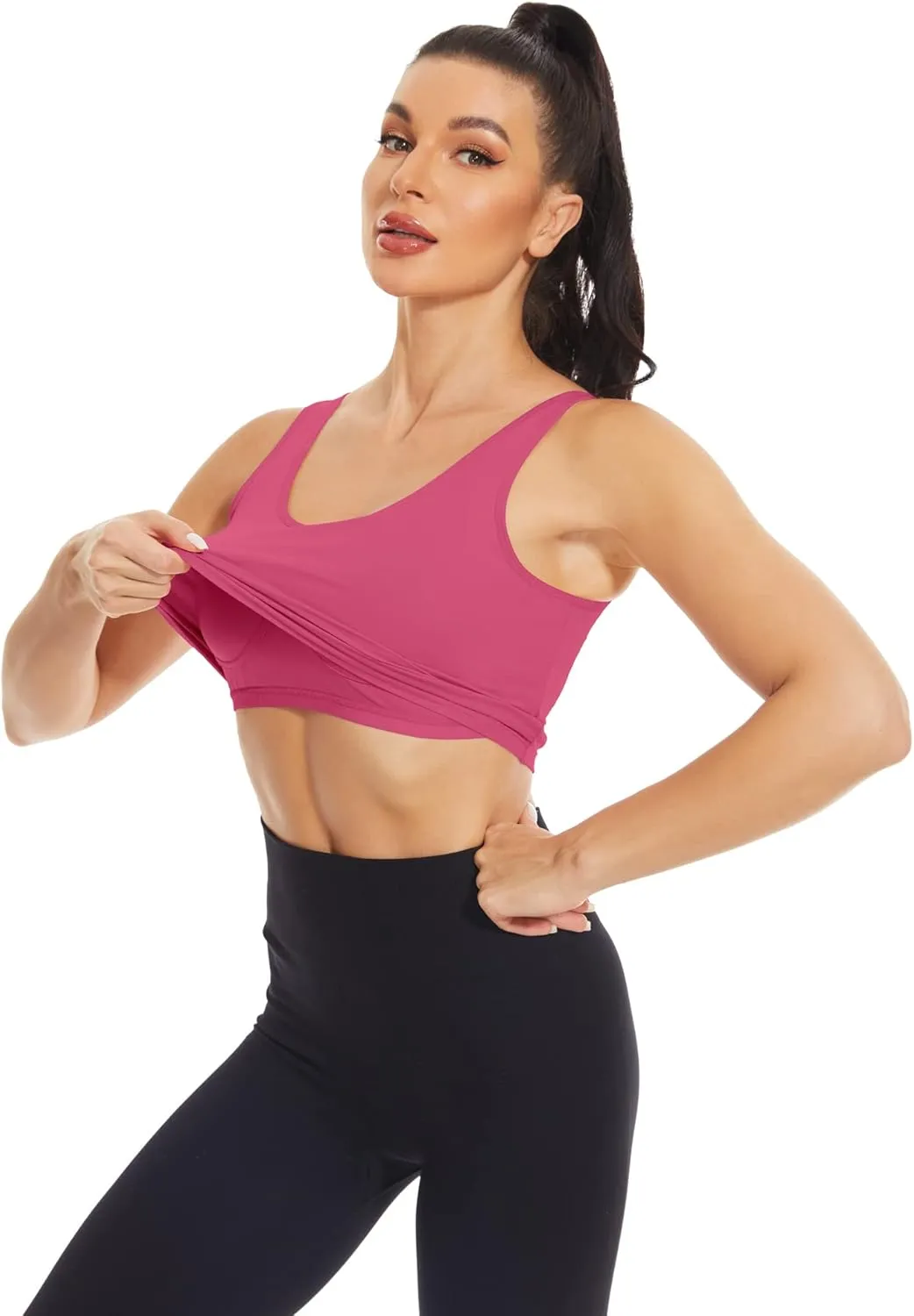 H HIAMIGOS 3 Pieces Crop Tops with Built in Bras Workout Tank Tops Longline Sports Bra Packs for Women