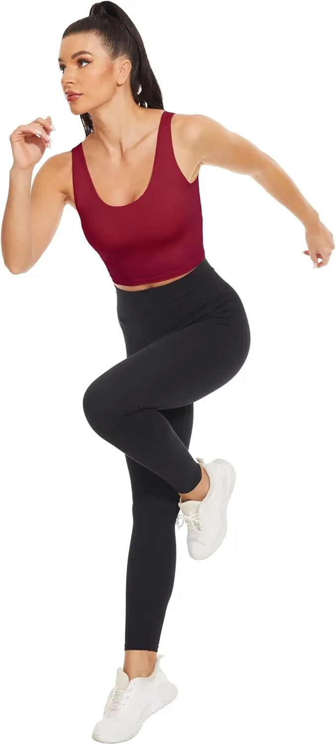 H HIAMIGOS 3 Pieces Crop Tops with Built in Bras Workout Tank Tops Longline Sports Bra Packs for Women