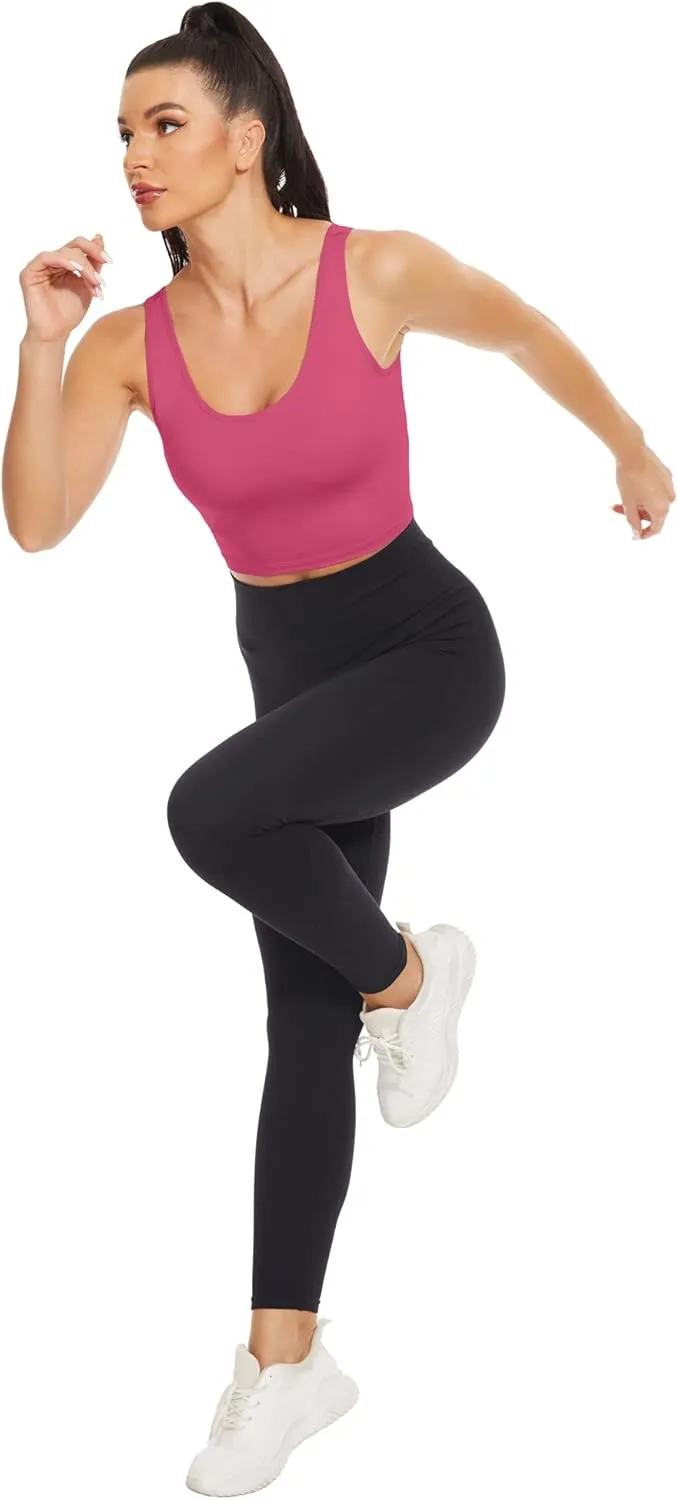 H HIAMIGOS 3 Pieces Crop Tops with Built in Bras Workout Tank Tops Longline Sports Bra Packs for Women