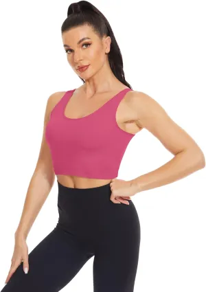 H HIAMIGOS 3 Pieces Crop Tops with Built in Bras Workout Tank Tops Longline Sports Bra Packs for Women