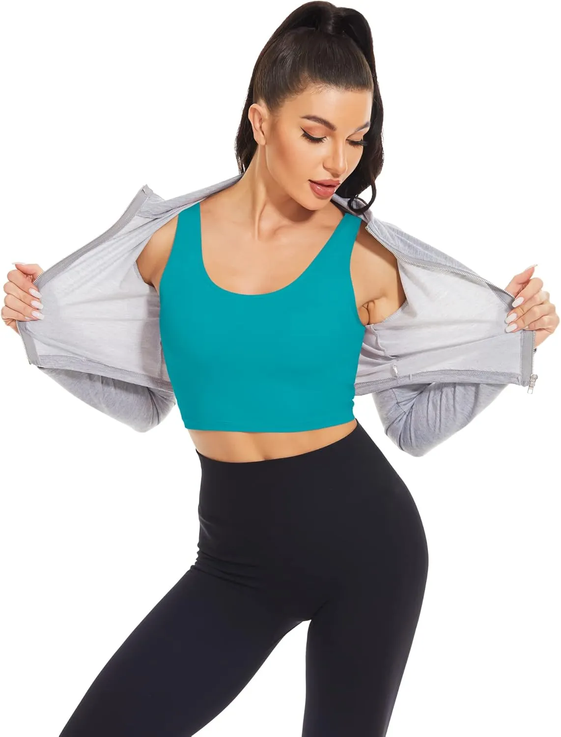 H HIAMIGOS 3 Pieces Crop Tops with Built in Bras Workout Tank Tops Longline Sports Bra Packs for Women