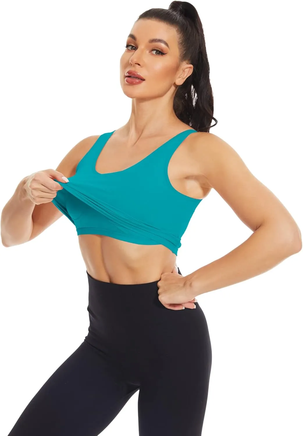 H HIAMIGOS 3 Pieces Crop Tops with Built in Bras Workout Tank Tops Longline Sports Bra Packs for Women