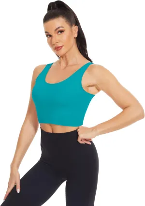 H HIAMIGOS 3 Pieces Crop Tops with Built in Bras Workout Tank Tops Longline Sports Bra Packs for Women