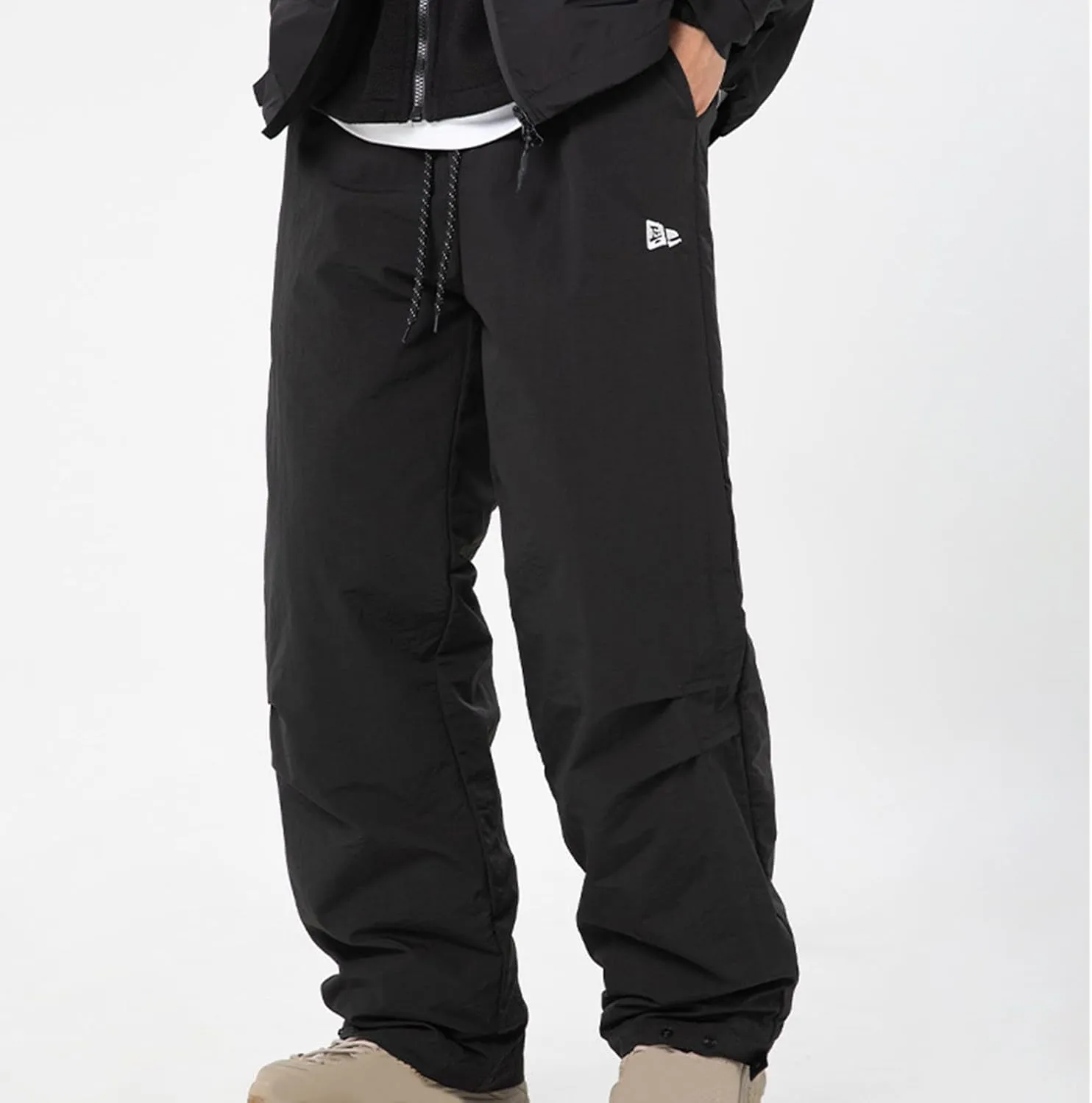 hlysgo Men Waterproof Pants Casual Loose Fit Fleece Lined Wide Leg Pants Drawstring Waist Outdoor Hiking Pants with Pockets