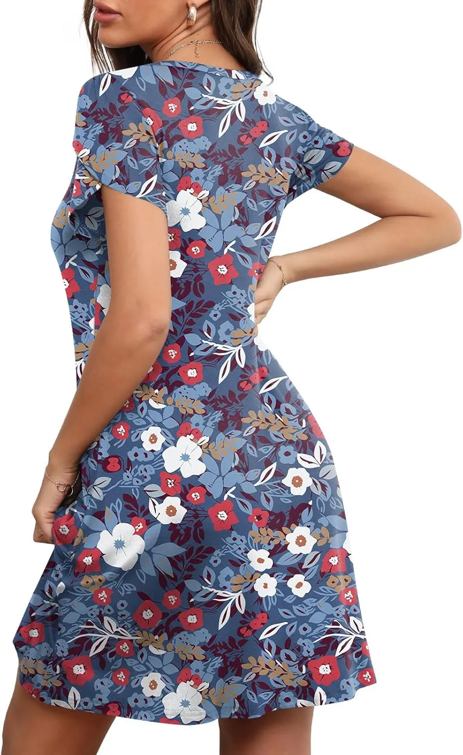 HOTGIFT 2025 Womens Dress Summer Short Sleeve Crewneck Sundress with Pockets M-4XL