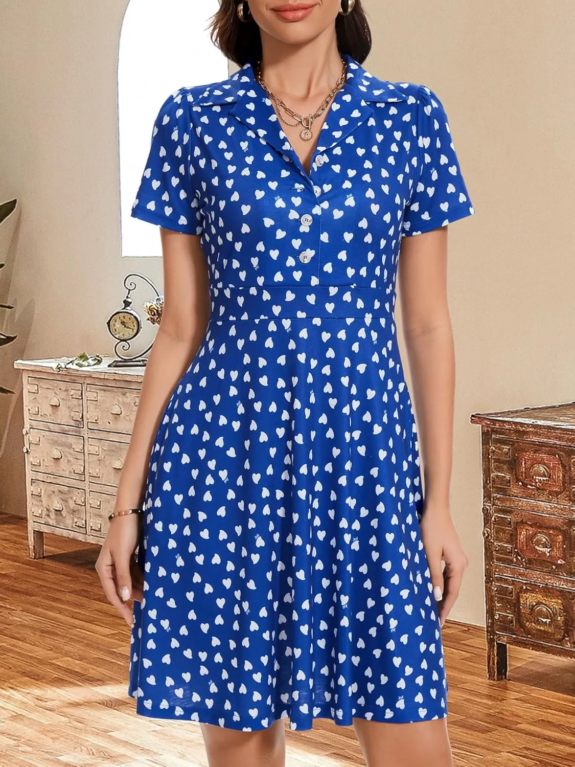 HUHOT Shirt Neckline Summer Dresses with Pocketes Vintage Sundress for Women 2025 Work Dress Church Midi Spring Dress