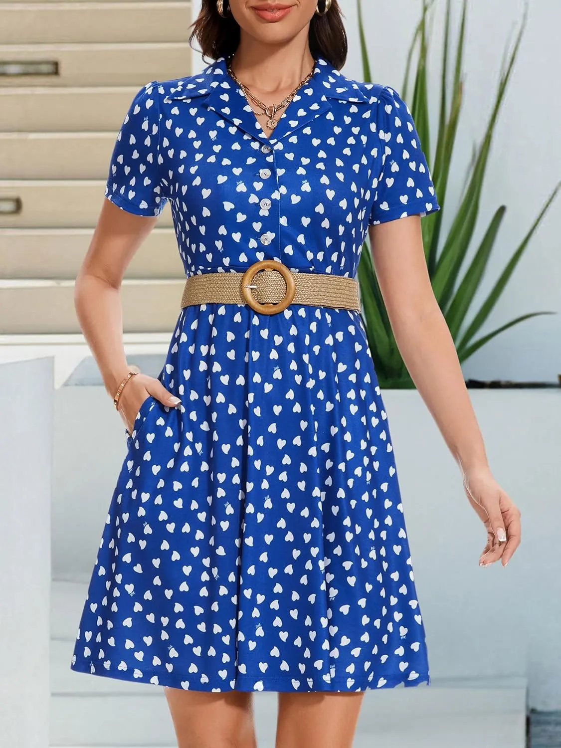 HUHOT Shirt Neckline Summer Dresses with Pocketes Vintage Sundress for Women 2025 Work Dress Church Midi Spring Dress
