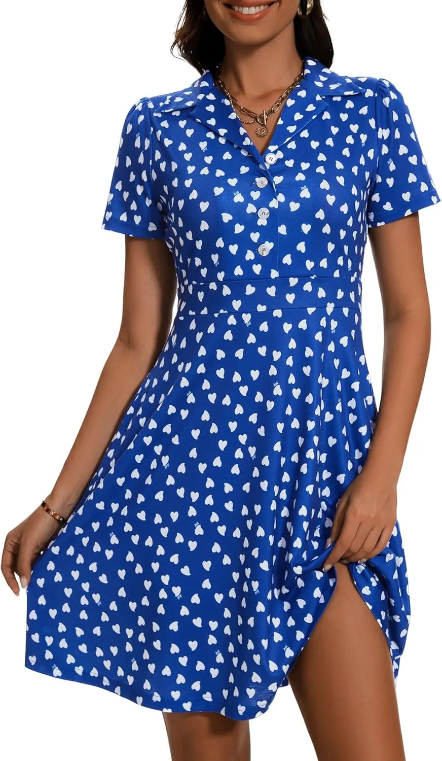 HUHOT Shirt Neckline Summer Dresses with Pocketes Vintage Sundress for Women 2025 Work Dress Church Midi Spring Dress