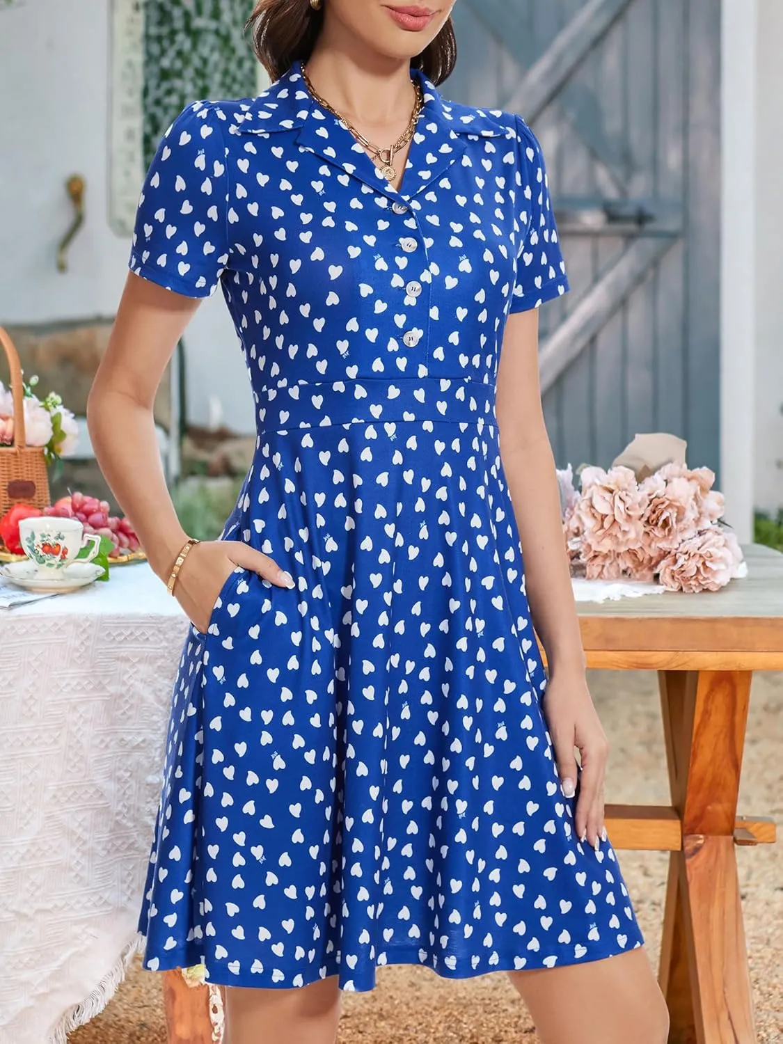 HUHOT Shirt Neckline Summer Dresses with Pocketes Vintage Sundress for Women 2025 Work Dress Church Midi Spring Dress