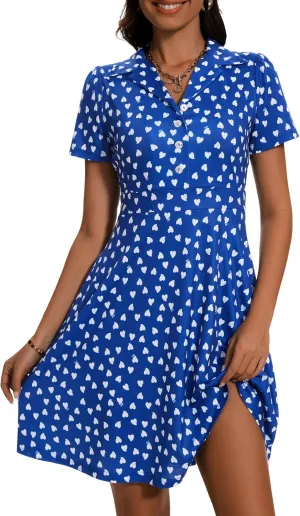 HUHOT Shirt Neckline Summer Dresses with Pocketes Vintage Sundress for Women 2025 Work Dress Church Midi Spring Dress