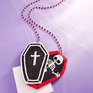 iLLASPARKZ Halloween Skeleton Coffin Beaded Mini Crossbody Bag