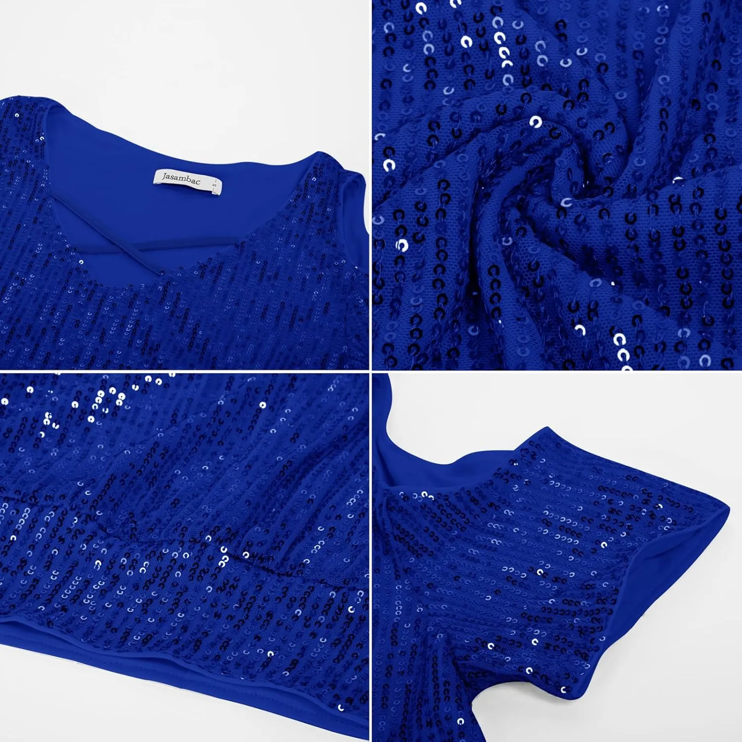 JASAMBAC Women's Sparkle Sequin Tops Shimmer Glitter Loose Cold Shoulder Party Tunic Batwing Dolman Dressy Tops