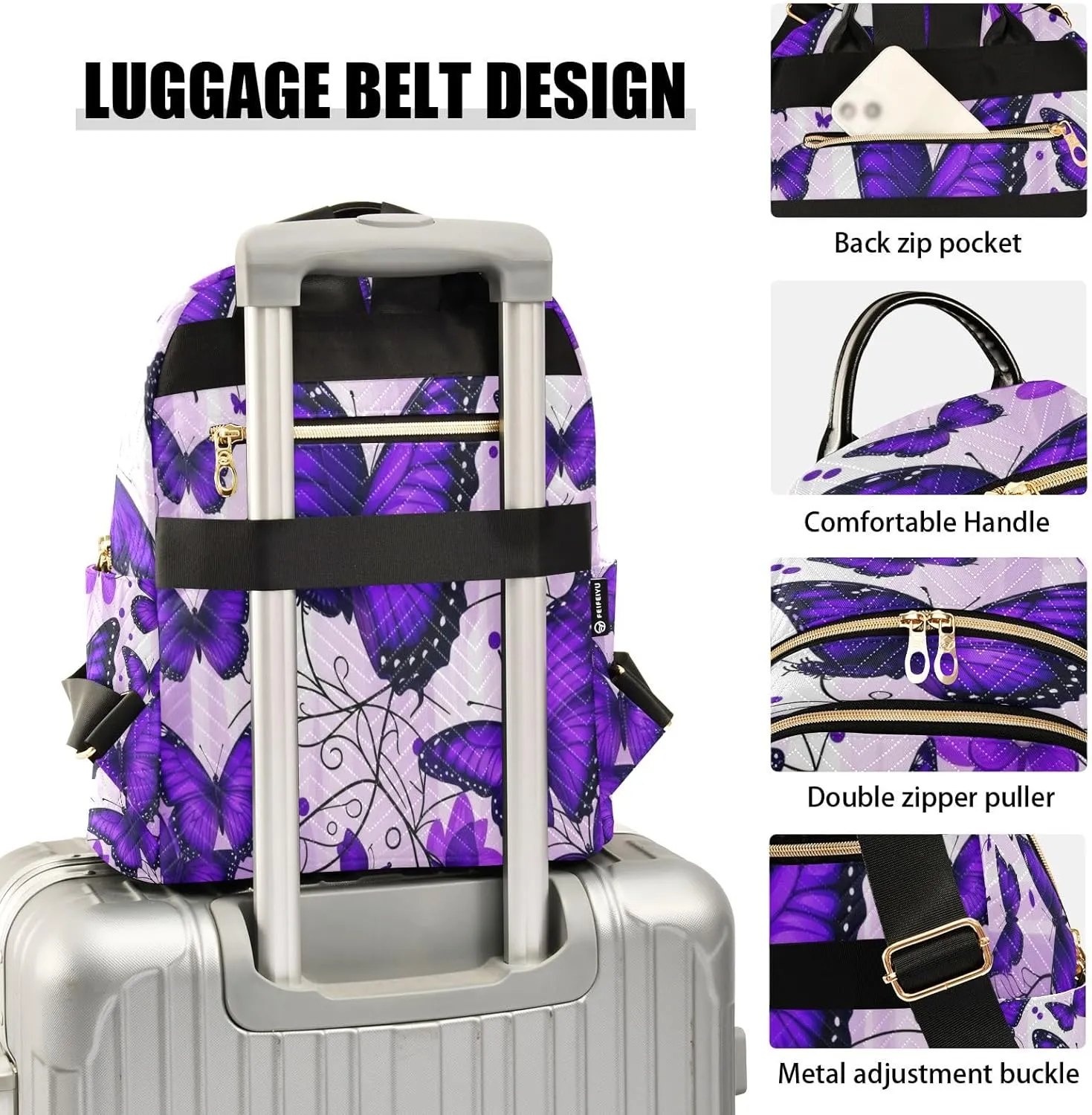 Joisal Butterflies Purple Small Lightweight Backpack for Women Anti Theft Laptop Backpack for Men Medium Backpack for Men Travel Carry on