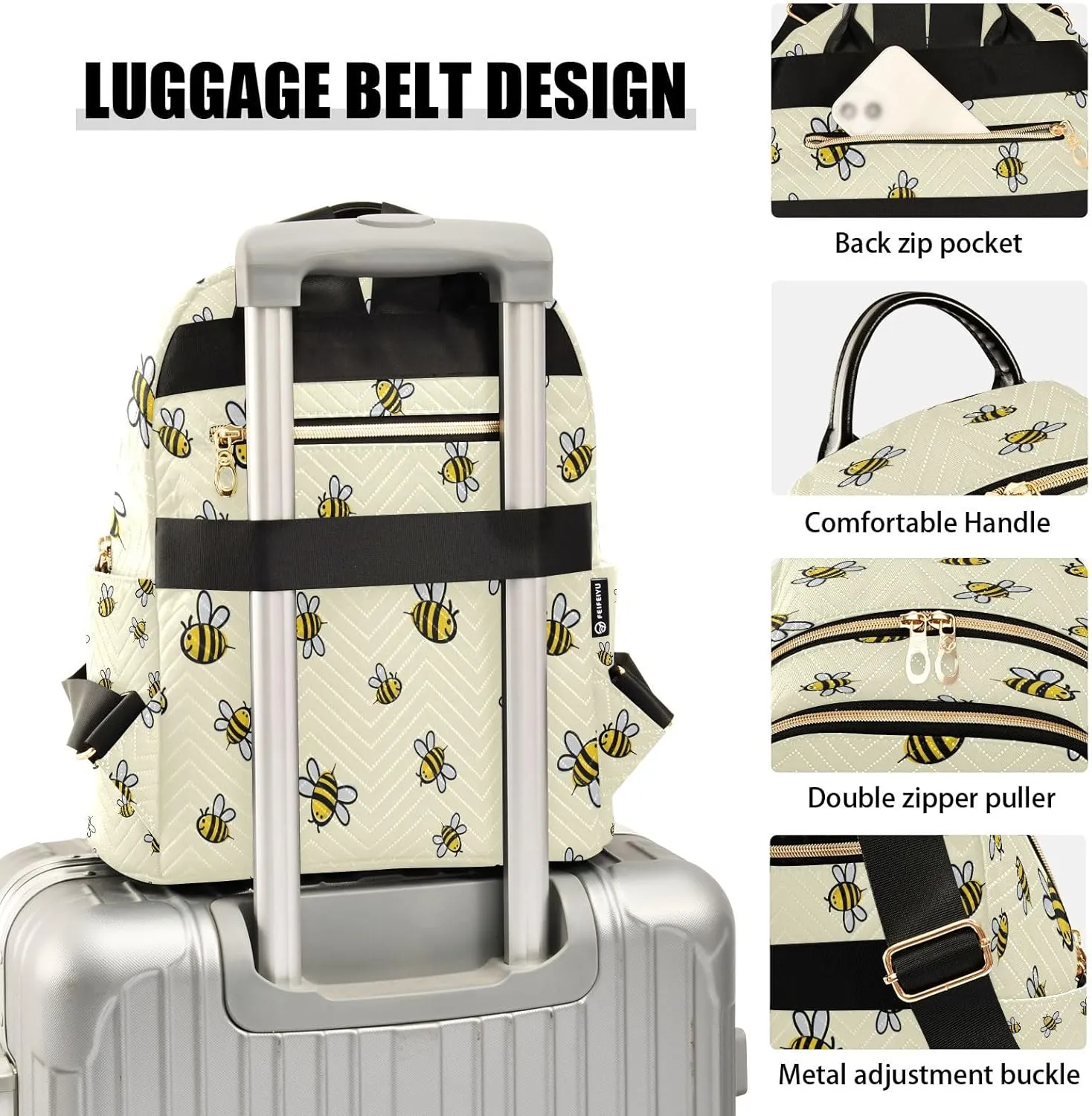 Joisal Cute Bee Casual Backpack for Women Anti Theft Travel Backpack Purse for Women Medium Computer Backpack
