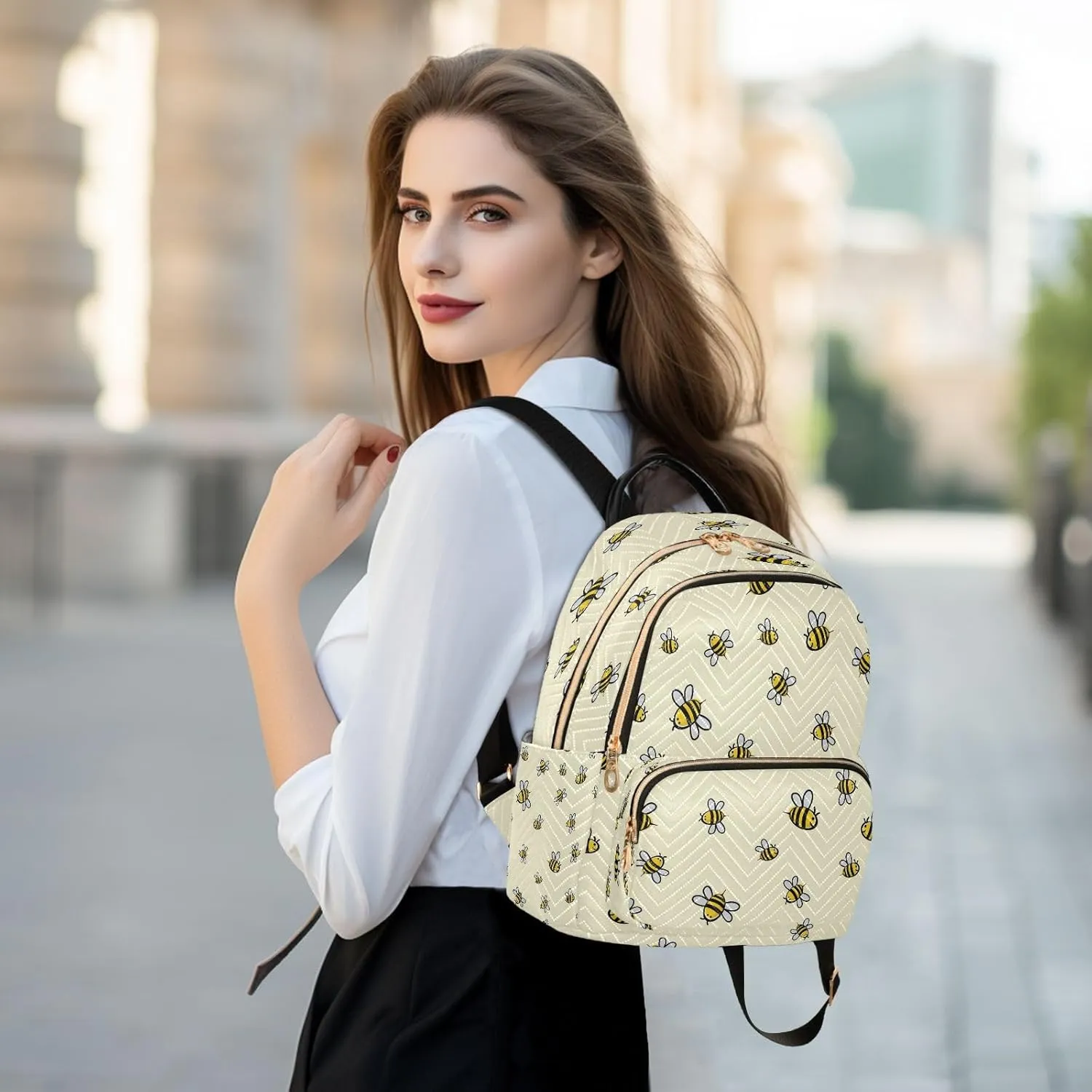 Joisal Cute Bee Casual Backpack for Women Anti Theft Travel Backpack Purse for Women Medium Computer Backpack