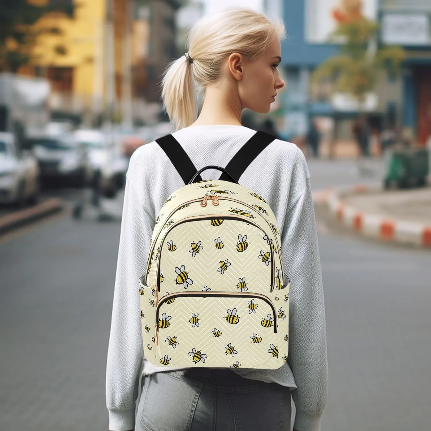 Joisal Cute Bee Casual Backpack for Women Anti Theft Travel Backpack Purse for Women Medium Computer Backpack