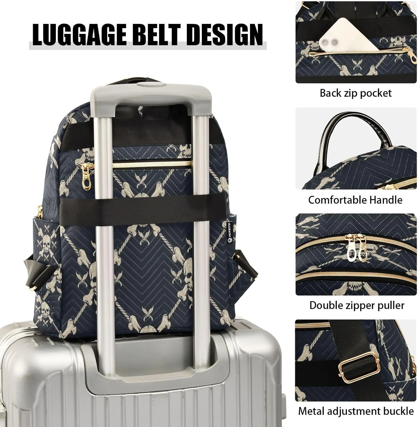 Joisal Pirate Skulls Anti Theft Mini Backpack Work Backpack Woman, Carryon Backpack Medium