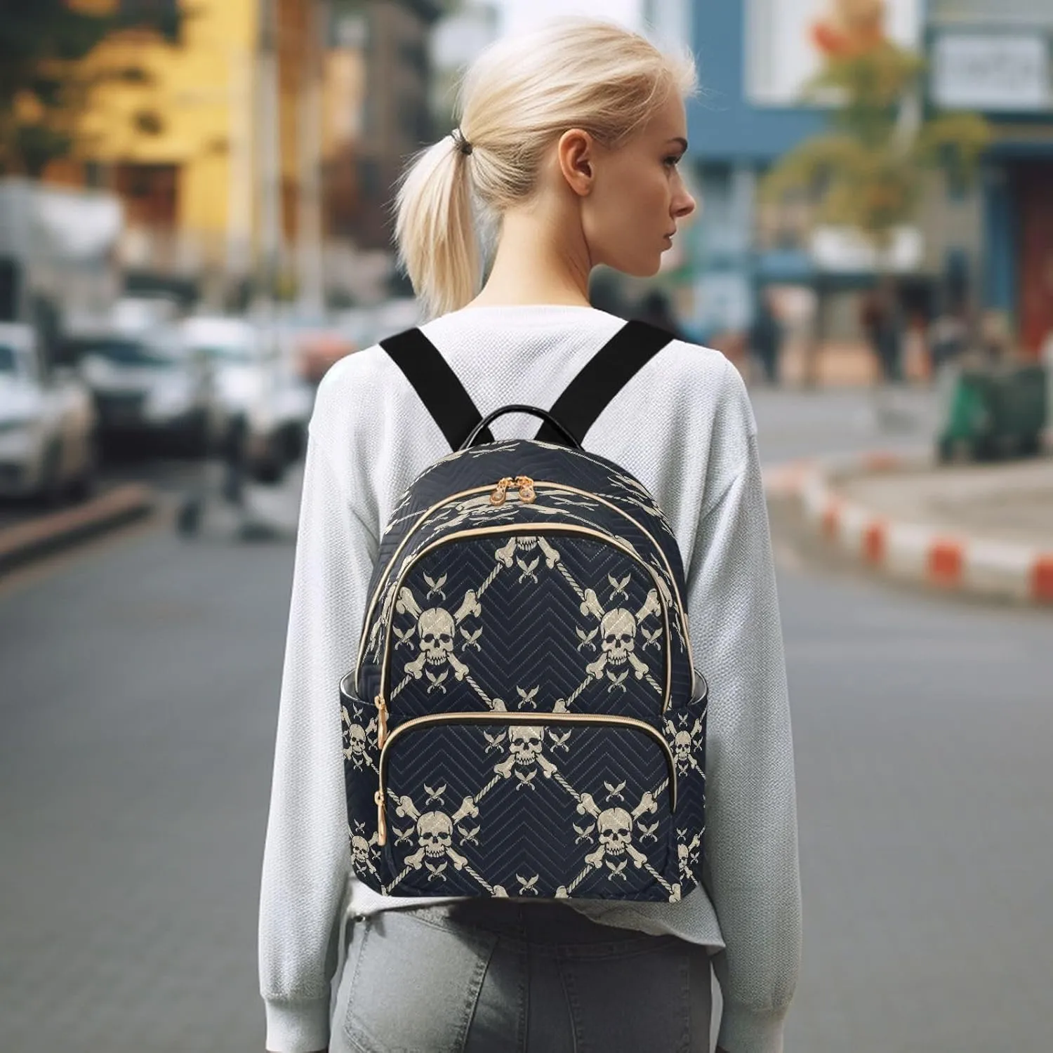 Joisal Pirate Skulls Anti Theft Mini Backpack Work Backpack Woman, Carryon Backpack Medium