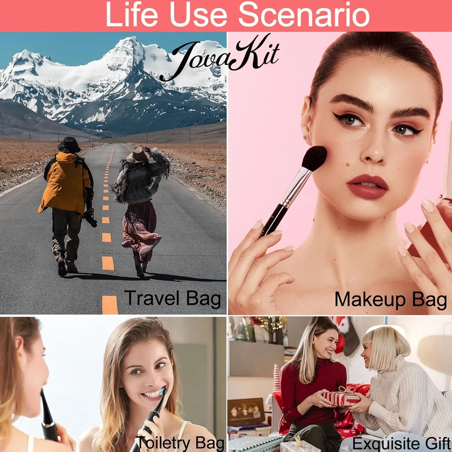 JOVAKIT Clear Makeup Bag Square Portable Silicone Travel Cosmetic Bag for Women, Transparent Toiletry Bags, Gifts for Women Make Up Pouch Car Organizer Case with Zippers for Essentials (Pink)