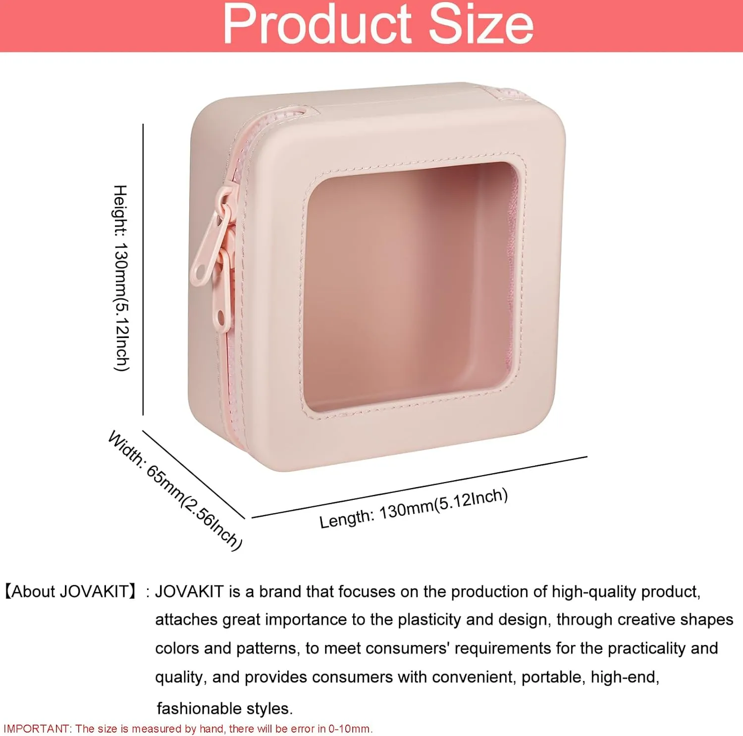JOVAKIT Clear Makeup Bag Square Portable Silicone Travel Cosmetic Bag for Women, Transparent Toiletry Bags, Gifts for Women Make Up Pouch Car Organizer Case with Zippers for Essentials (Pink)