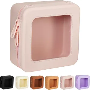 JOVAKIT Clear Makeup Bag Square Portable Silicone Travel Cosmetic Bag for Women, Transparent Toiletry Bags, Gifts for Women Make Up Pouch Car Organizer Case with Zippers for Essentials (Pink)