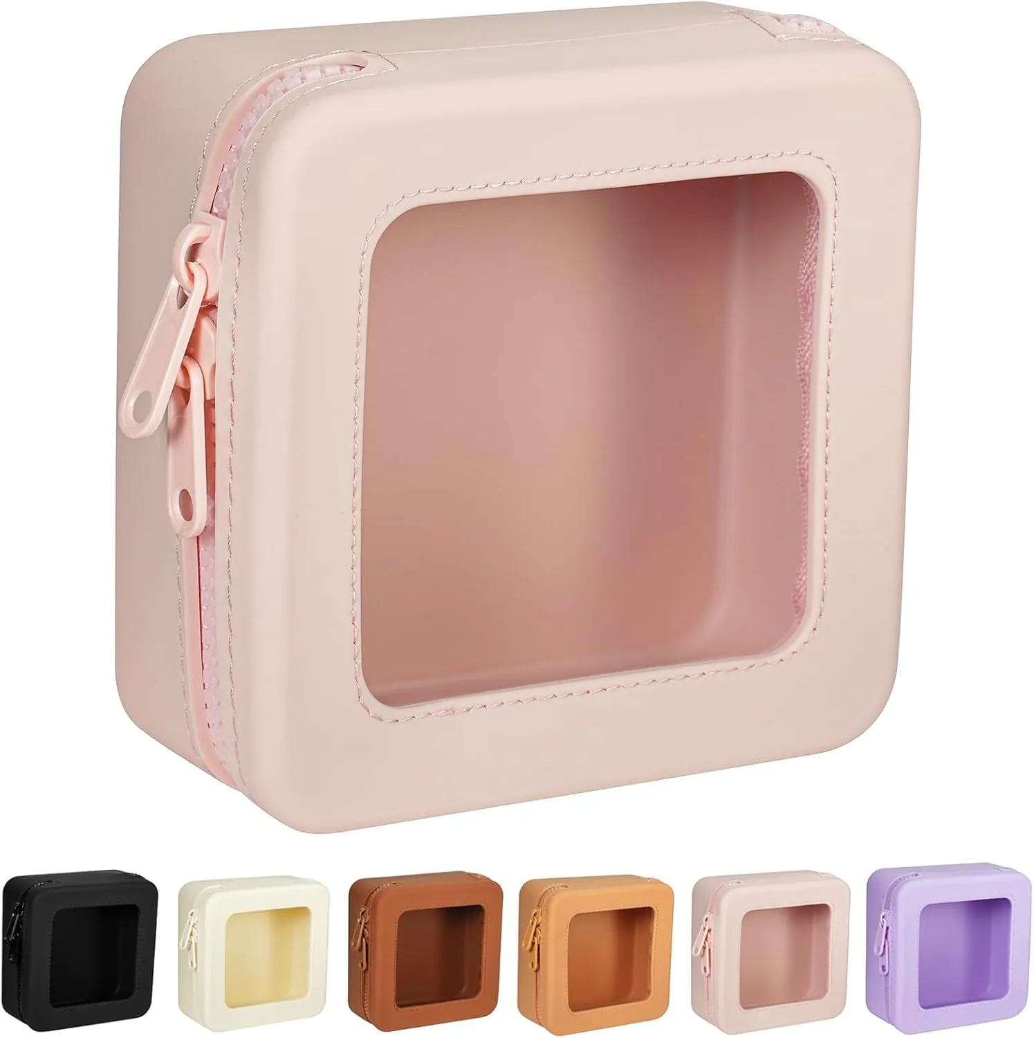 JOVAKIT Clear Makeup Bag Square Portable Silicone Travel Cosmetic Bag for Women, Transparent Toiletry Bags, Gifts for Women Make Up Pouch Car Organizer Case with Zippers for Essentials (Pink)