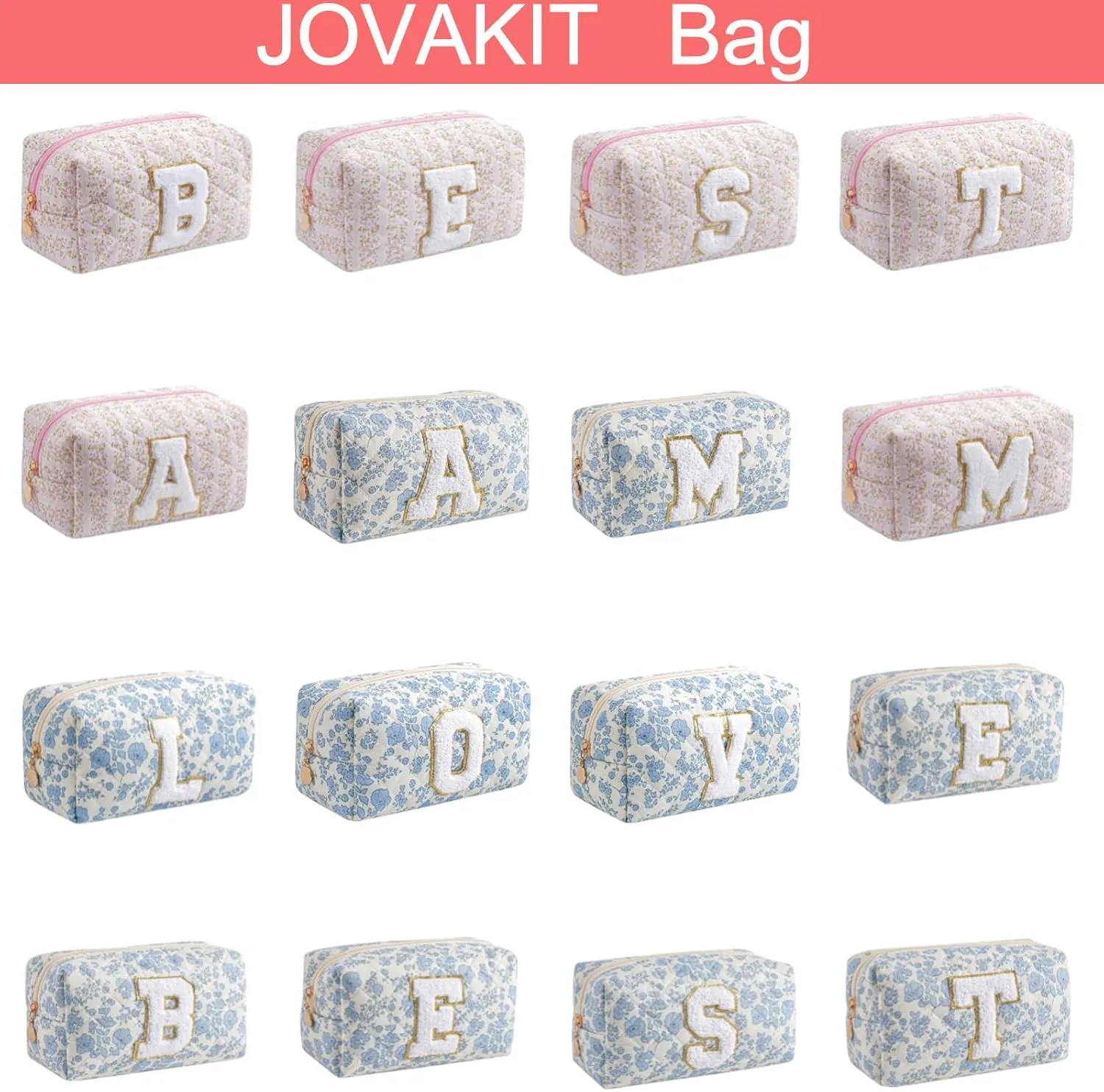 JOVAKIT Makeup Bag Cosmetic Bags for Women, Christmas Gifts for Girls Age 6-18, Alphabet Pink Floral Coquette Zipper Travel Makeup Pouch, Organizer Case Trendy Stuff (Pink Floral M)