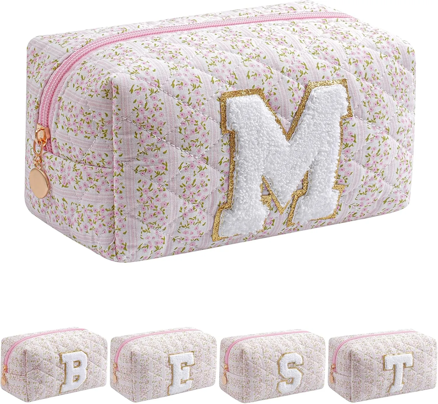 JOVAKIT Makeup Bag Cosmetic Bags for Women, Christmas Gifts for Girls Age 6-18, Alphabet Pink Floral Coquette Zipper Travel Makeup Pouch, Organizer Case Trendy Stuff (Pink Floral M)