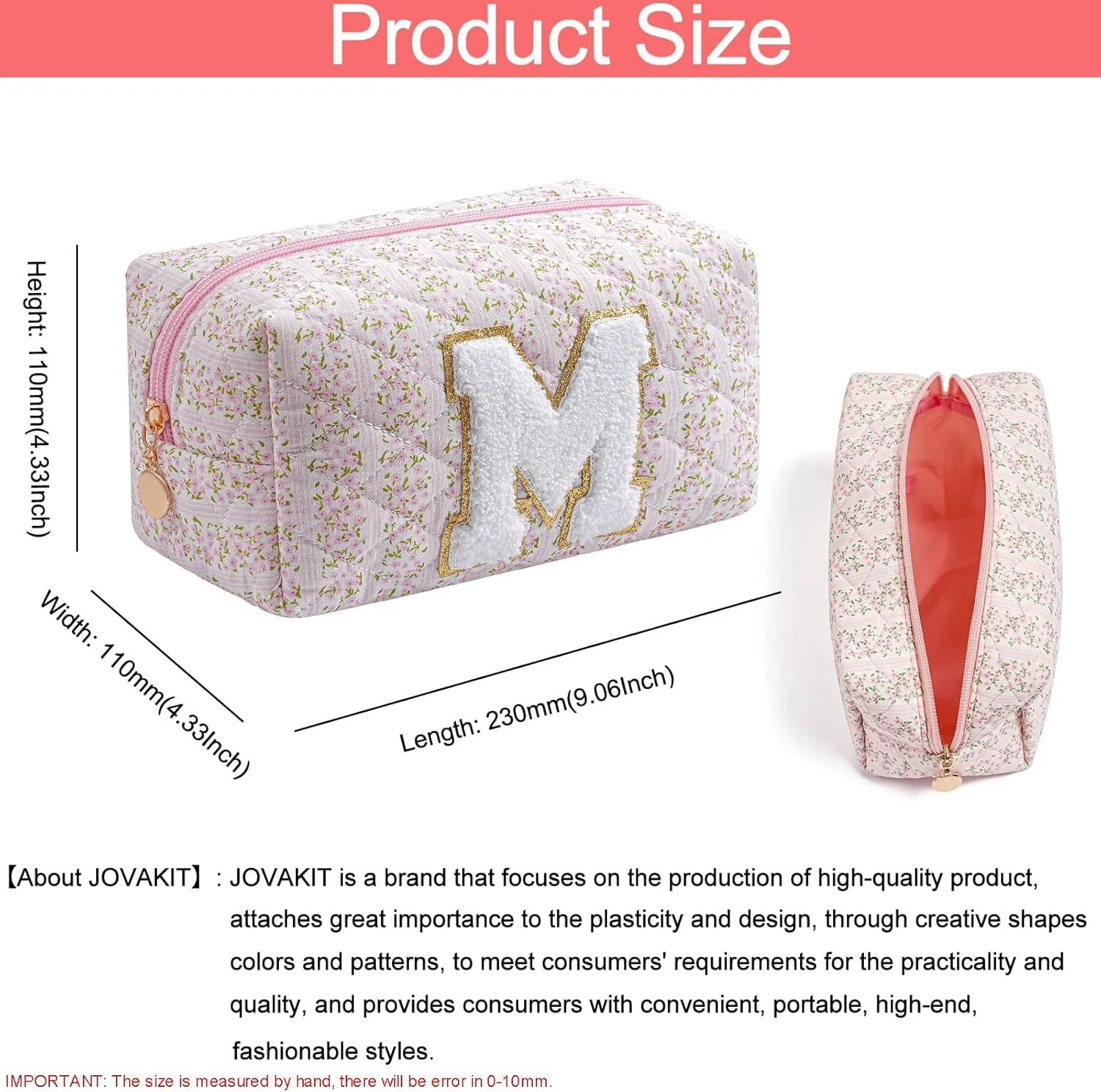 JOVAKIT Makeup Bag Cosmetic Bags for Women, Christmas Gifts for Girls Age 6-18, Alphabet Pink Floral Coquette Zipper Travel Makeup Pouch, Organizer Case Trendy Stuff (Pink Floral M)