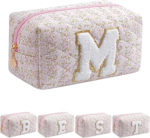 JOVAKIT Makeup Bag Cosmetic Bags for Women, Christmas Gifts for Girls Age 6-18, Alphabet Pink Floral Coquette Zipper Travel Makeup Pouch, Organizer Case Trendy Stuff (Pink Floral M)