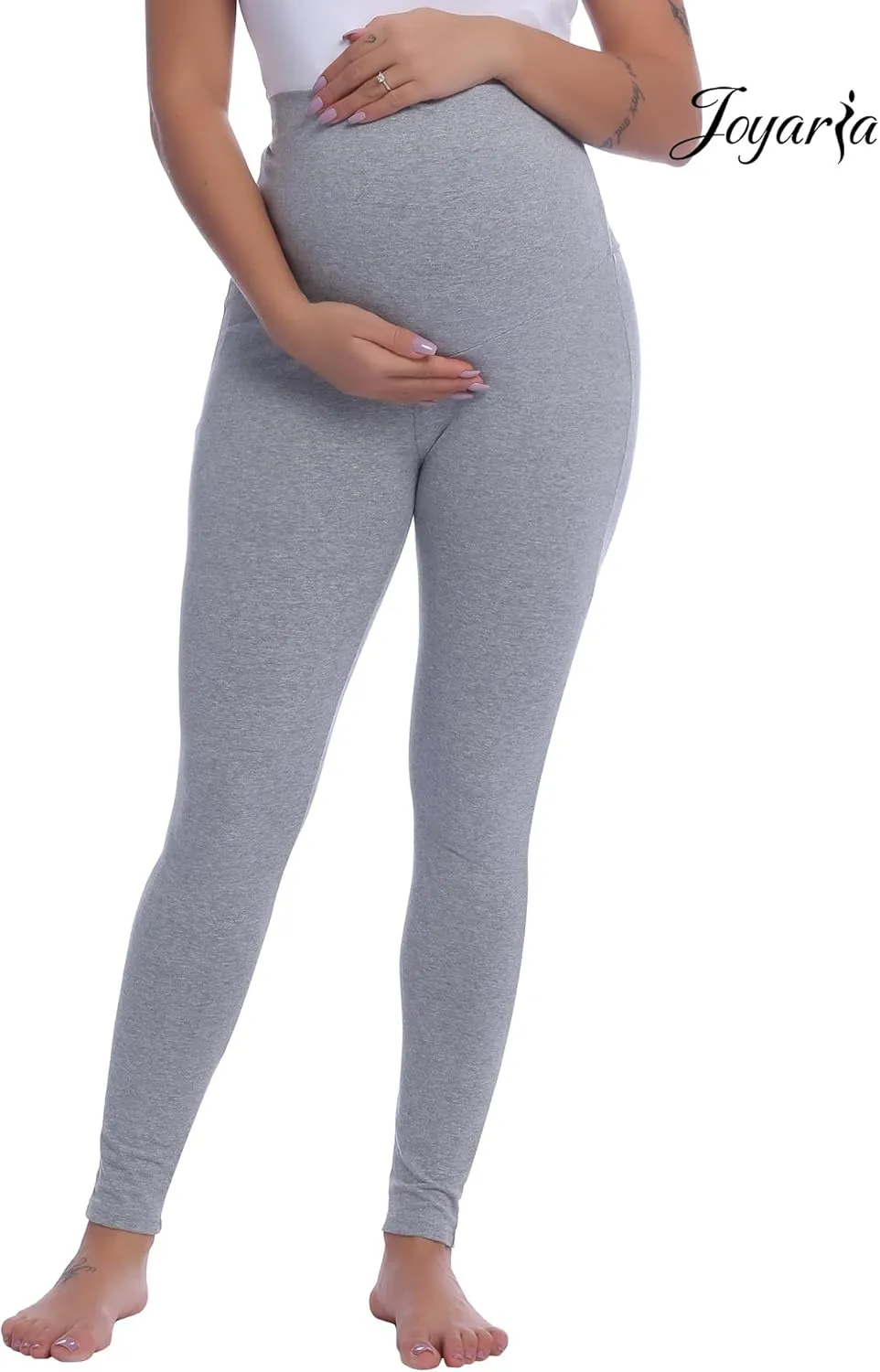 Joyaria Maternity Leggings Over The Belly Cotton Pregnancy Tight Pants Stretchy Comfy Yoga Workout Activewear S-XXL
