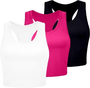 JOYO Women's 3 Piece Tank Tops Ribbed Seamless Workout Exercise Shirts Yoga Crop Tops Camisole Cotton Blouse for Women