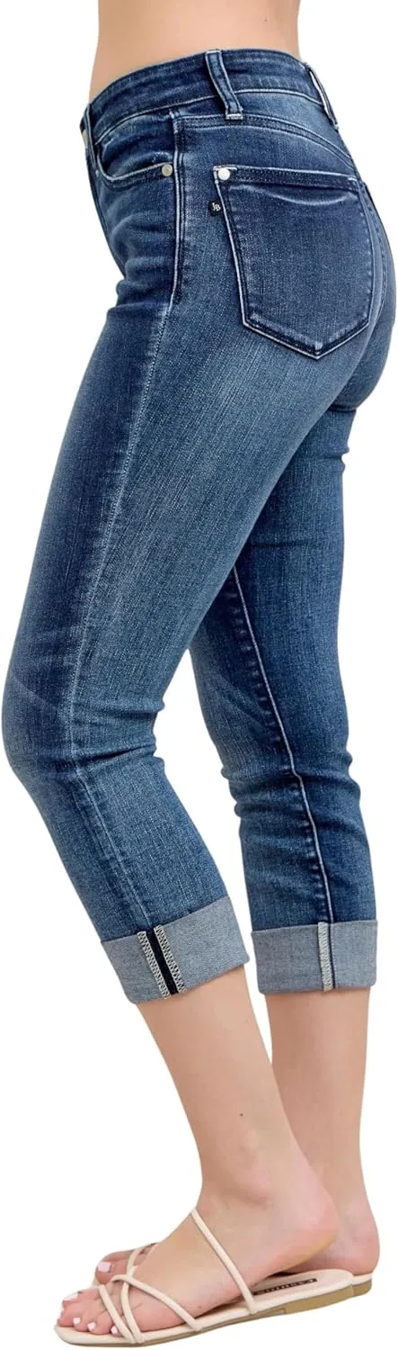 Judy Blue Women's Mid-Rise Cuffed Capri Jeans