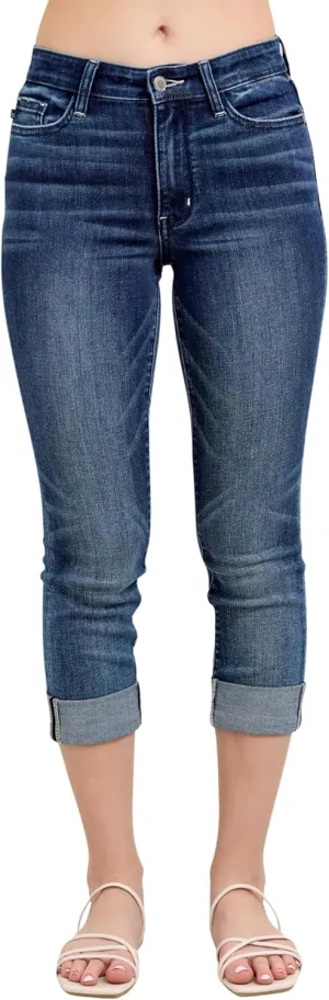 Judy Blue Women's Mid-Rise Cuffed Capri Jeans
