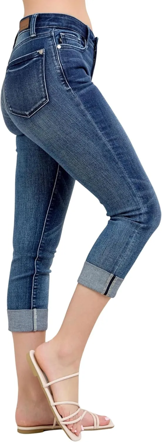 Judy Blue Women's Mid-Rise Cuffed Capri Jeans