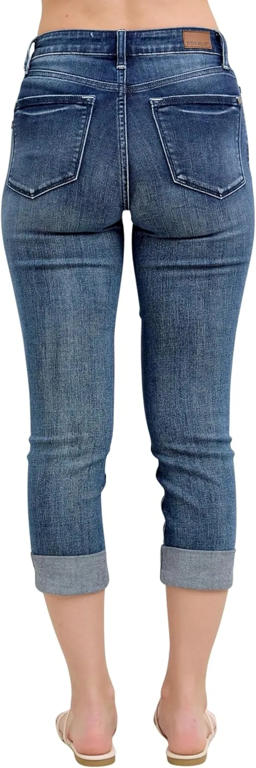 Judy Blue Women's Mid-Rise Cuffed Capri Jeans
