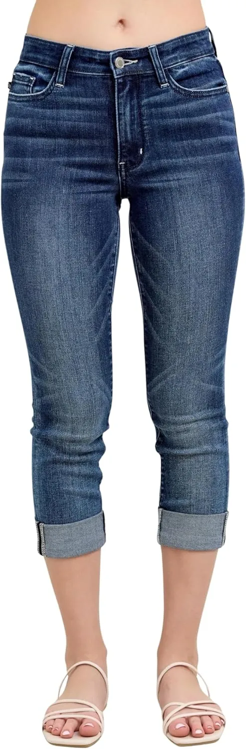 Judy Blue Women's Mid-Rise Cuffed Capri Jeans