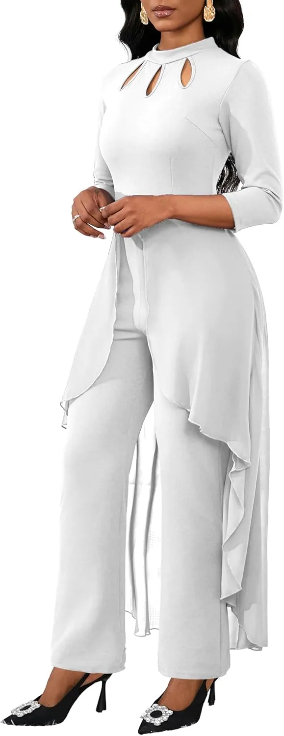Jumpsuits for Women Dressy Hight Waist One Piece Casual Straight Long Pants Wide Leg Pants Elegant Jumpsuit Romper