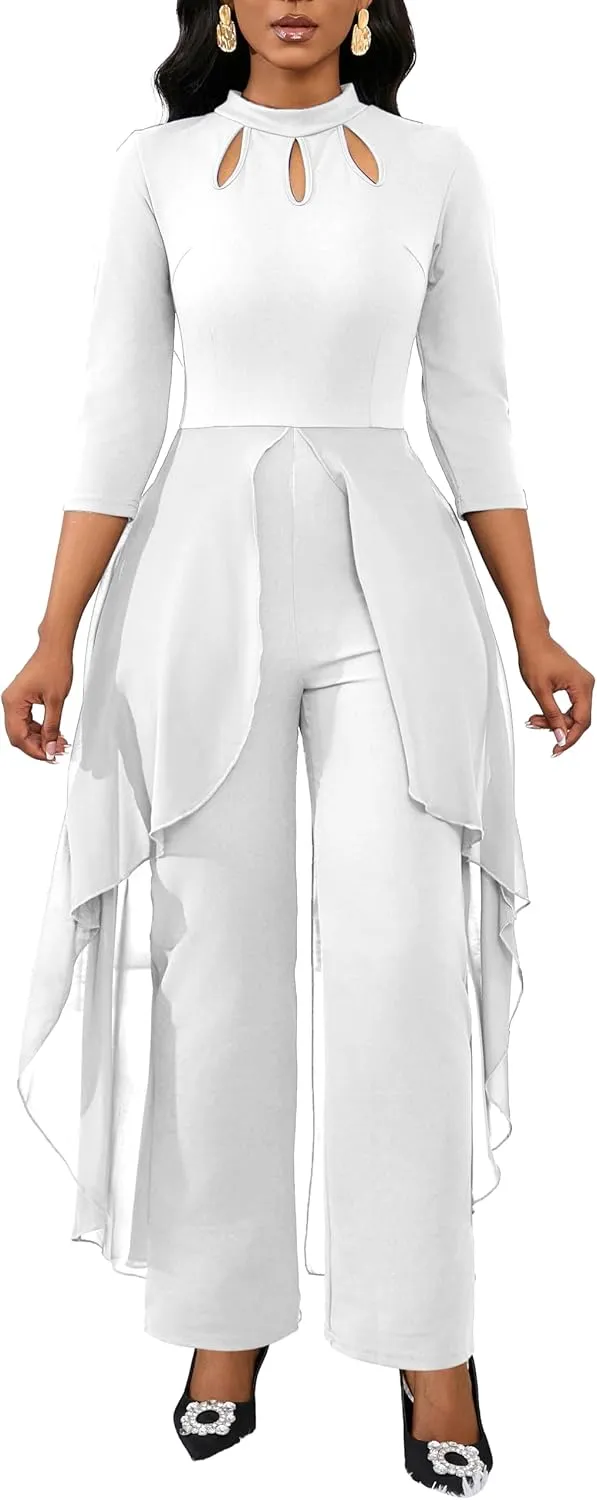 Jumpsuits for Women Dressy Hight Waist One Piece Casual Straight Long Pants Wide Leg Pants Elegant Jumpsuit Romper