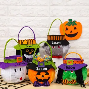 kaululu Halloween Candy Bucket Halloween Candy Bags Halloween Trick or Treat Bucket Bag Custom Name Embroidered Candy Basket (HG)