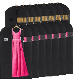 KEEGH 60'' Dress Bags for Gowns Long(Set of 15), Garment Bags for Hanging Clothes, Dress Bags for Closet Storage, Clothes Cover for Hanging Coats Dresses with Clear Window and Label Pocket, Black