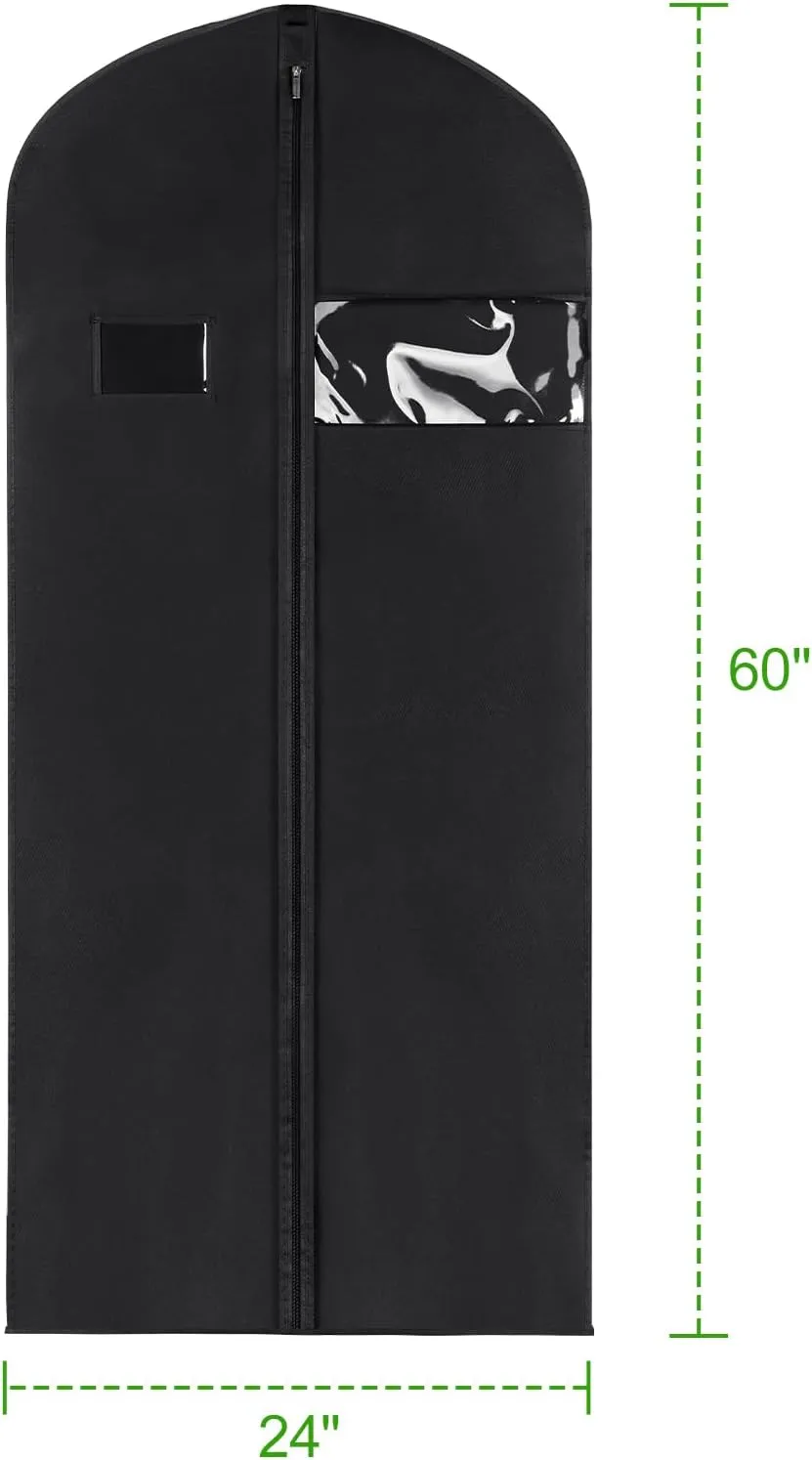 KEEGH 60'' Dress Bags for Gowns Long(Set of 15), Garment Bags for Hanging Clothes, Dress Bags for Closet Storage, Clothes Cover for Hanging Coats Dresses with Clear Window and Label Pocket, Black